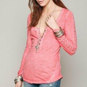 Free People Shell Stitch Lace Crochet Henley